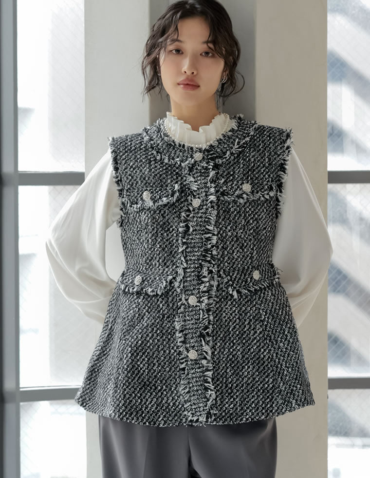 ストレッチミックスツイルVネックベスト - トップス通販 | 人気