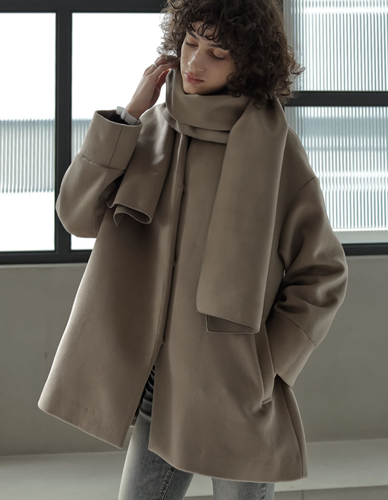 スタンドカラーストール付きミドルコート - ジャケット/アウター通販