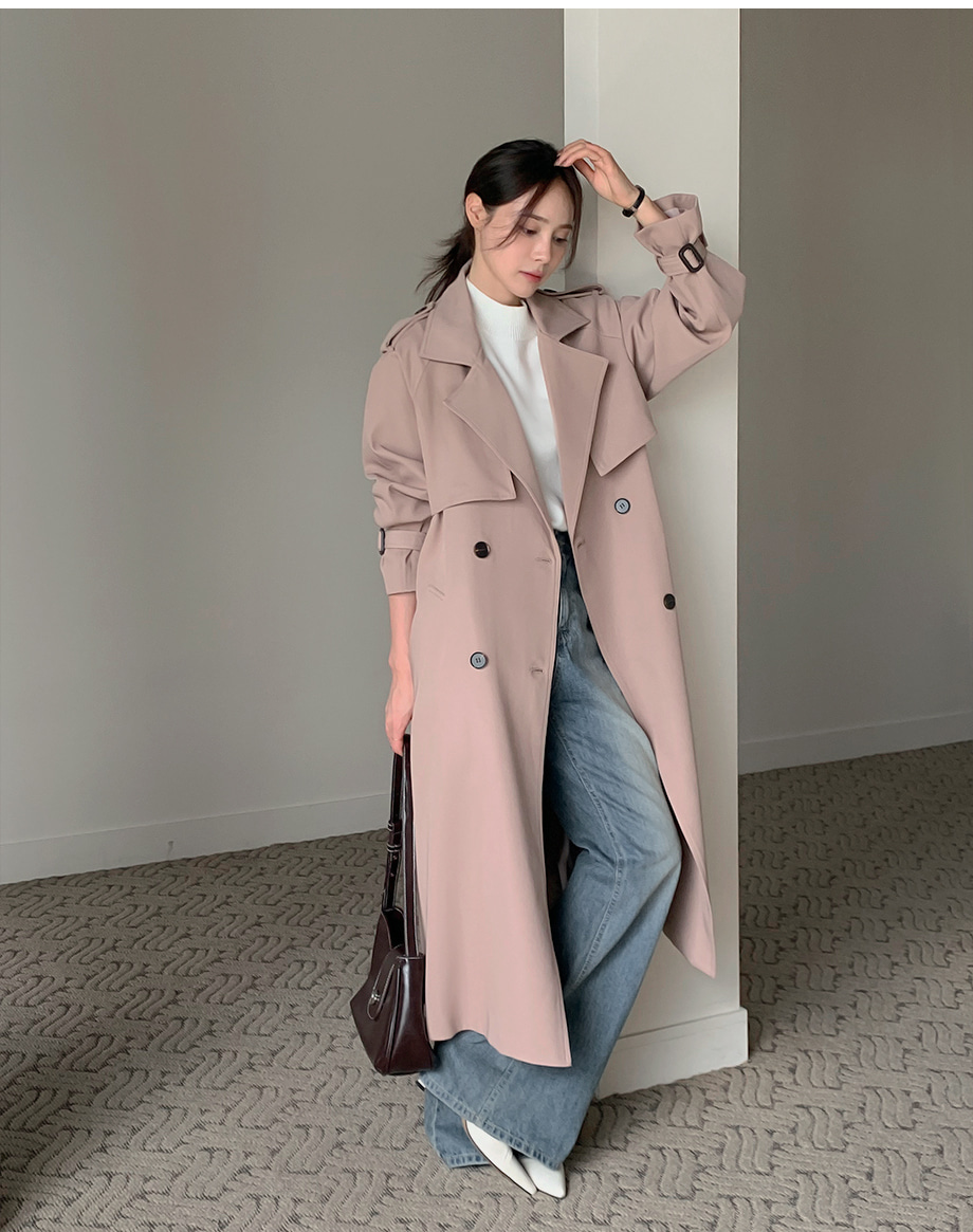 オケージョン】ストラップ付き ダブルブレストトレンチコート