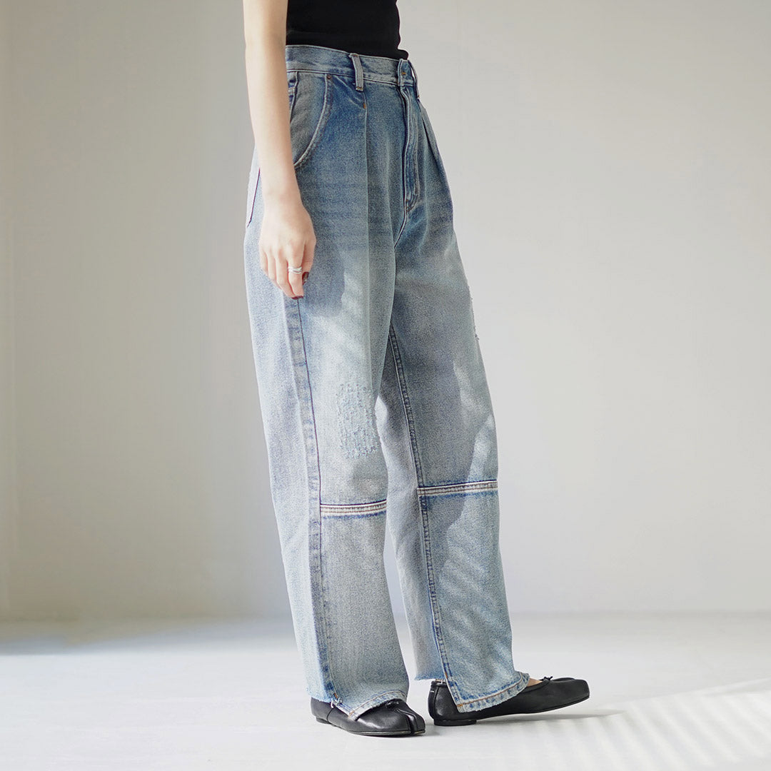 YENN（イェン） ハイライズ タック ワイド デニムパンツ / レディース