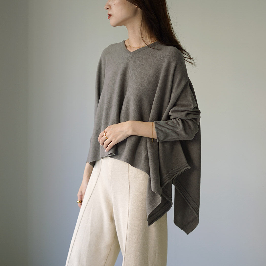 MAO MADE（マオメイド） メリノウール イレギュラーヘム Vネックプル