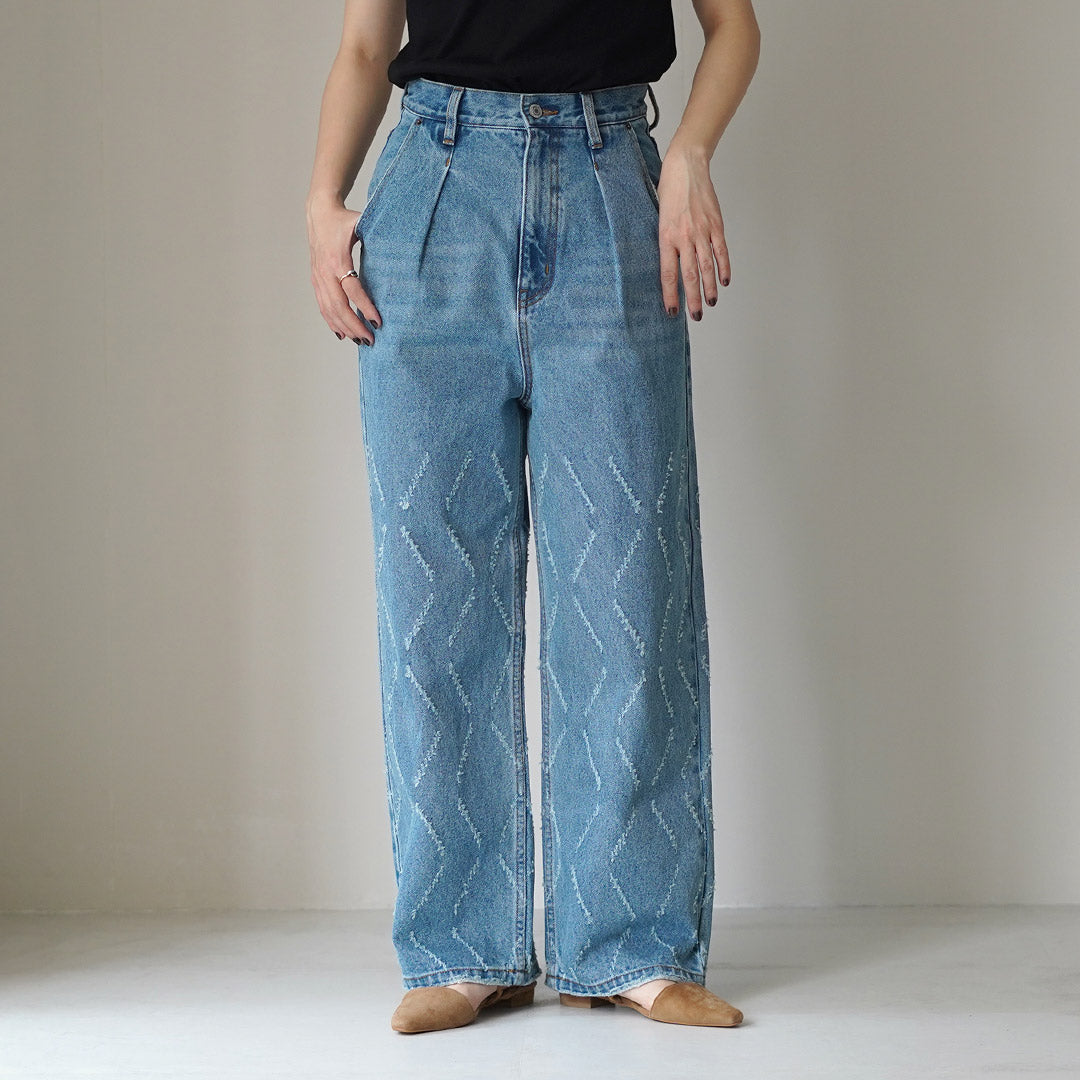 YENN（イェン） レーザーカット ワイドデニム パンツ / レディース