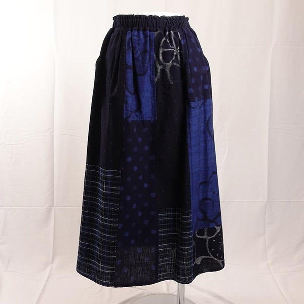 久留米絣【儀右ヱ門】お洒落パッチワークスカート 紺系 – 緑石堂
