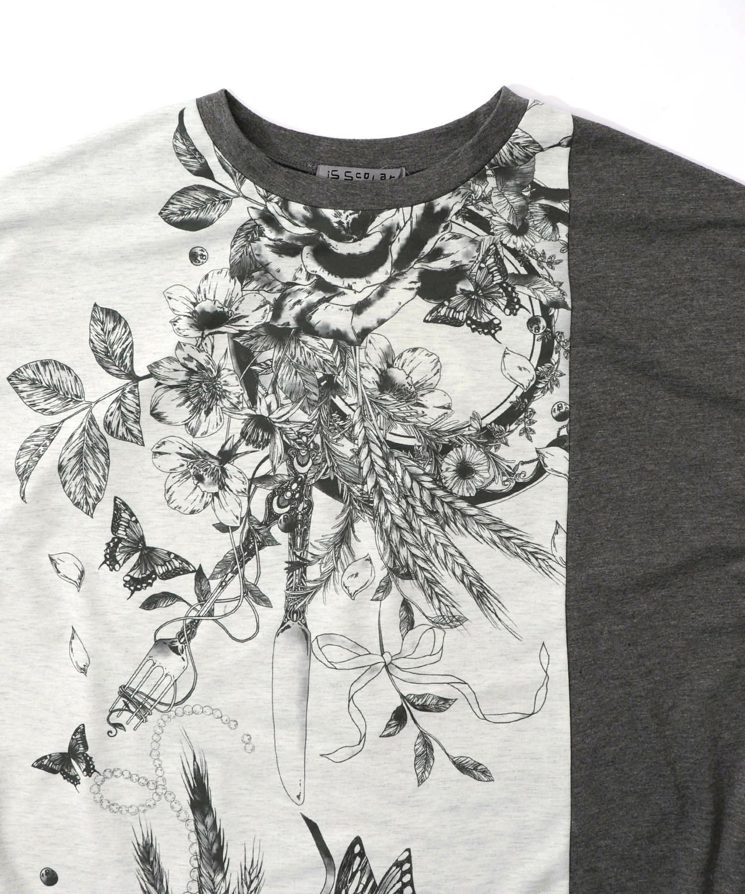 553268：花柄×無地バイカラー裏毛ワンピースの通販-ScoLar