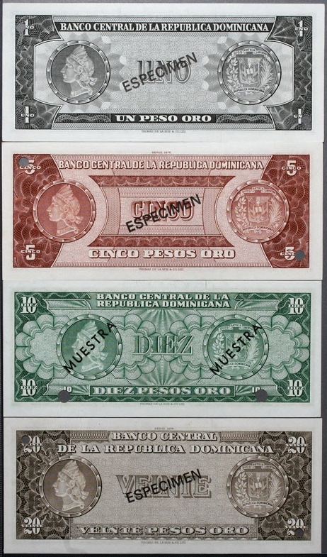 ドミニカ共和国 1964から1974年見本紙幣8枚set | 収集ワールド