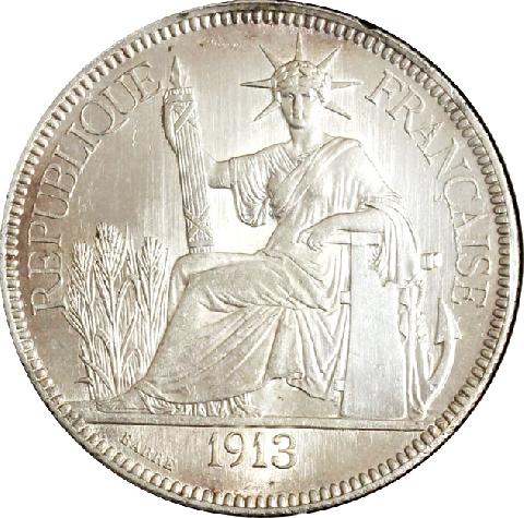 フランス領インドシナ銀貨 1ピアストル 1906年銘 貿易銀/Aマーク 美品