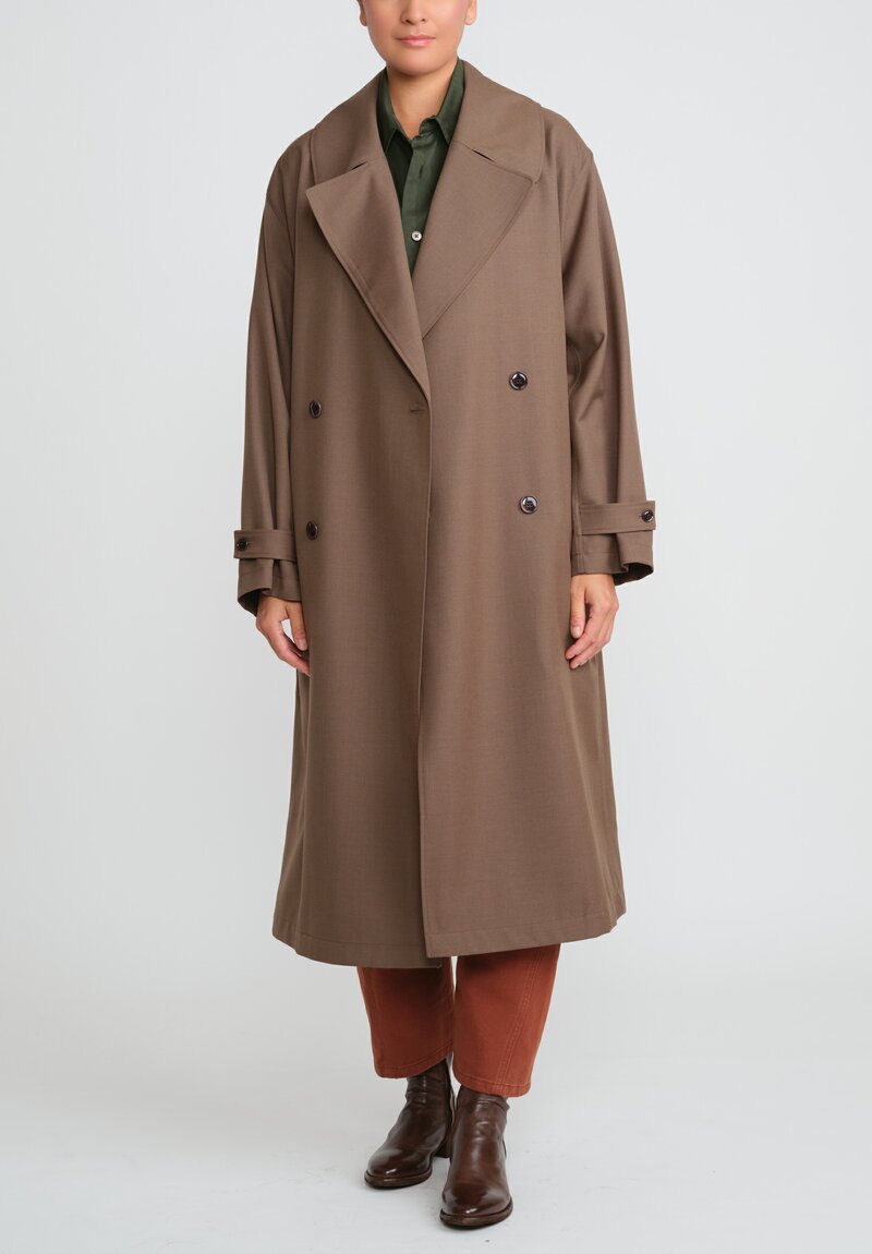 Lemaire Twill Double Breasted Overcoat in Olive Brown | Santa Fe