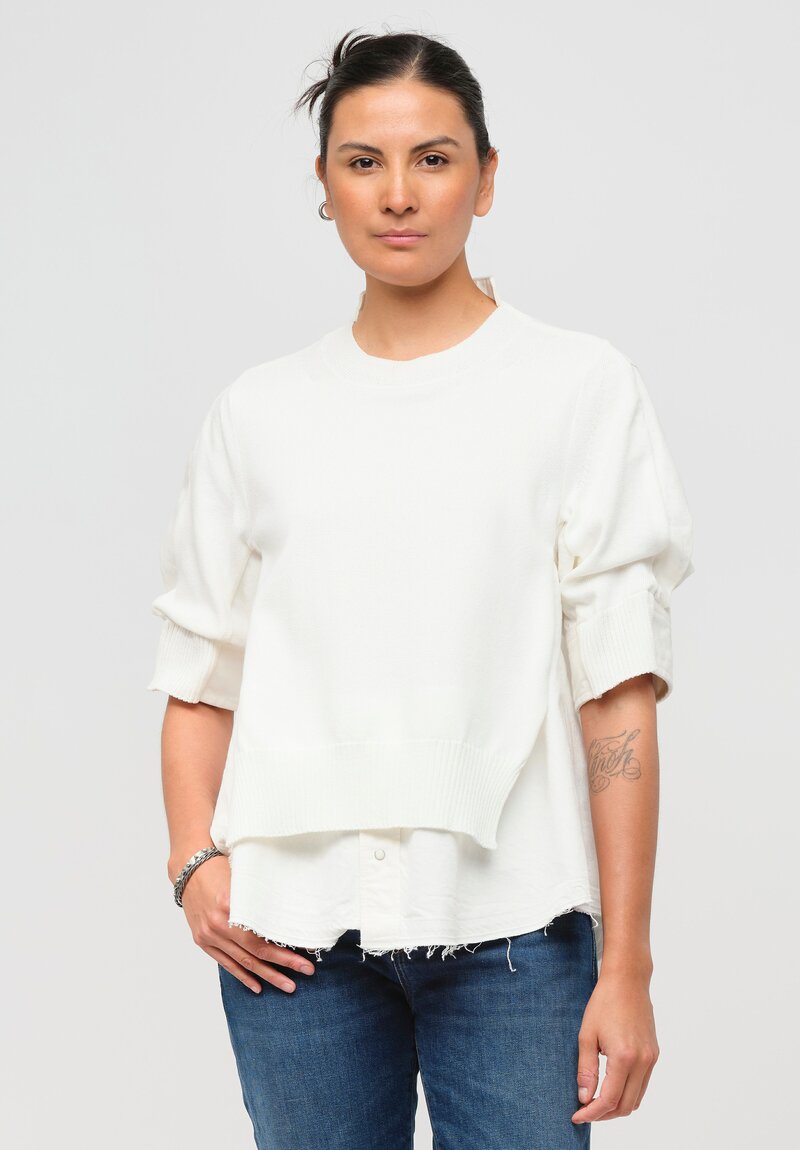 Sacai Denim Knit Hybrid Pullover in White | Santa Fe Dry Goods