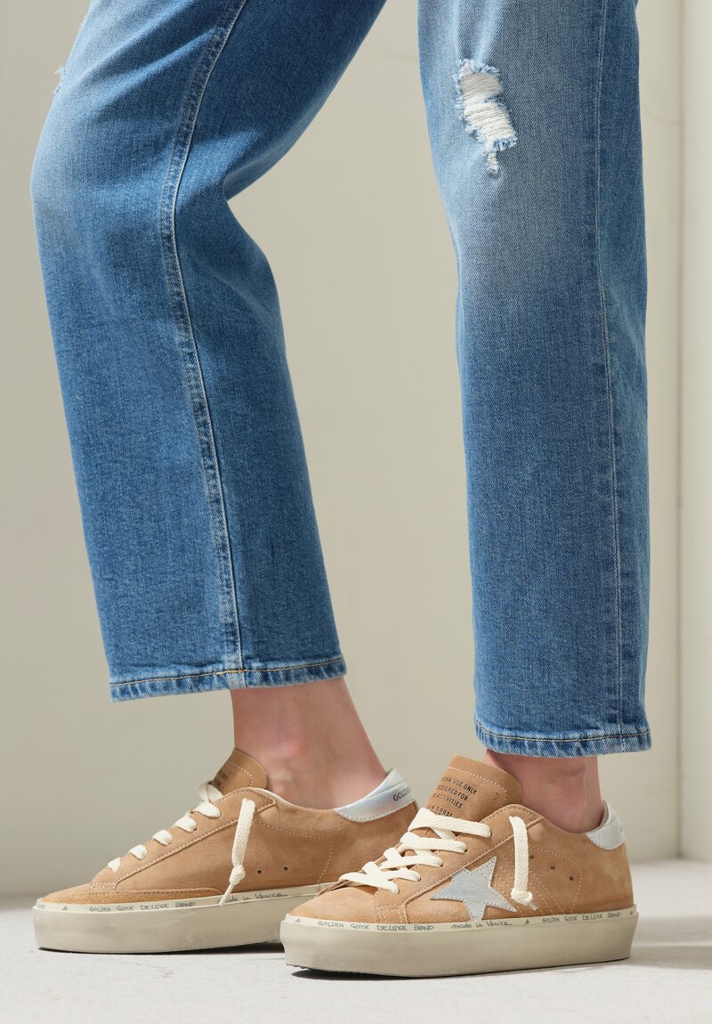 Golden Goose Hi Star Suede Sneaker in Tobacco Tan & Silver Star
