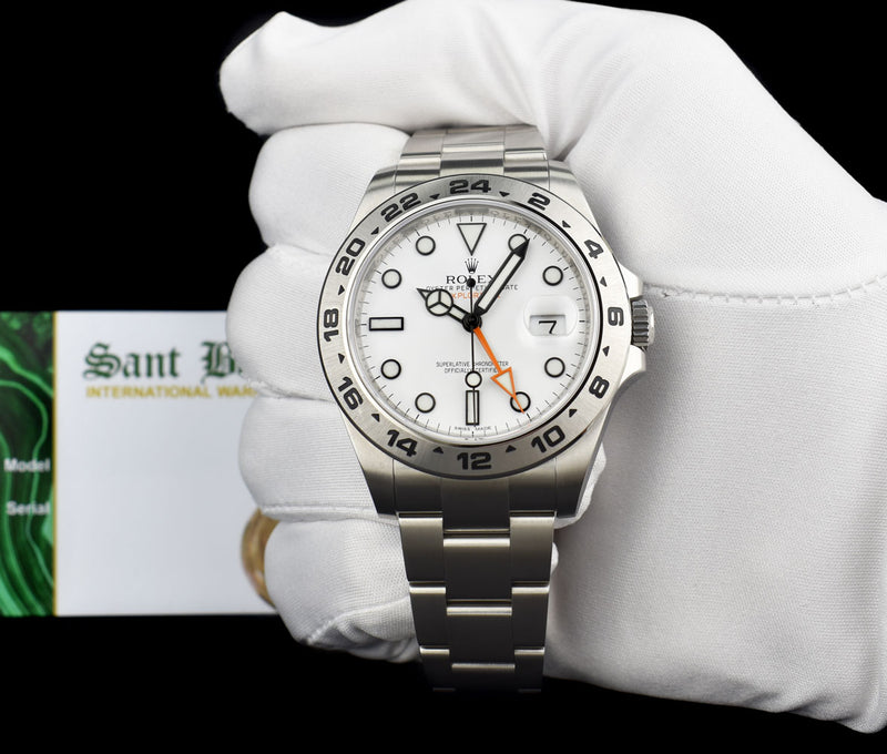 ROLEX 42mm Stainless Steel Explorer II White Dial with Box & Card
