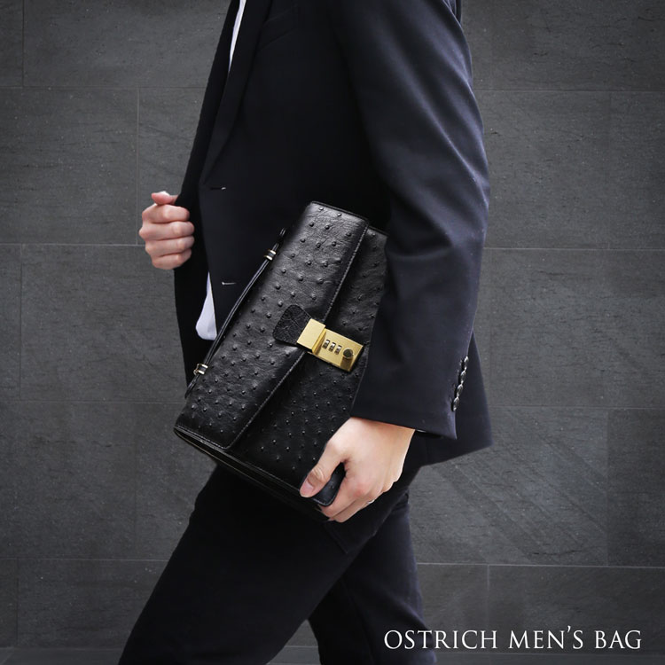 オーストリッチ メンズ セカンドバッグ ダイヤルロック式 日本製 30cm