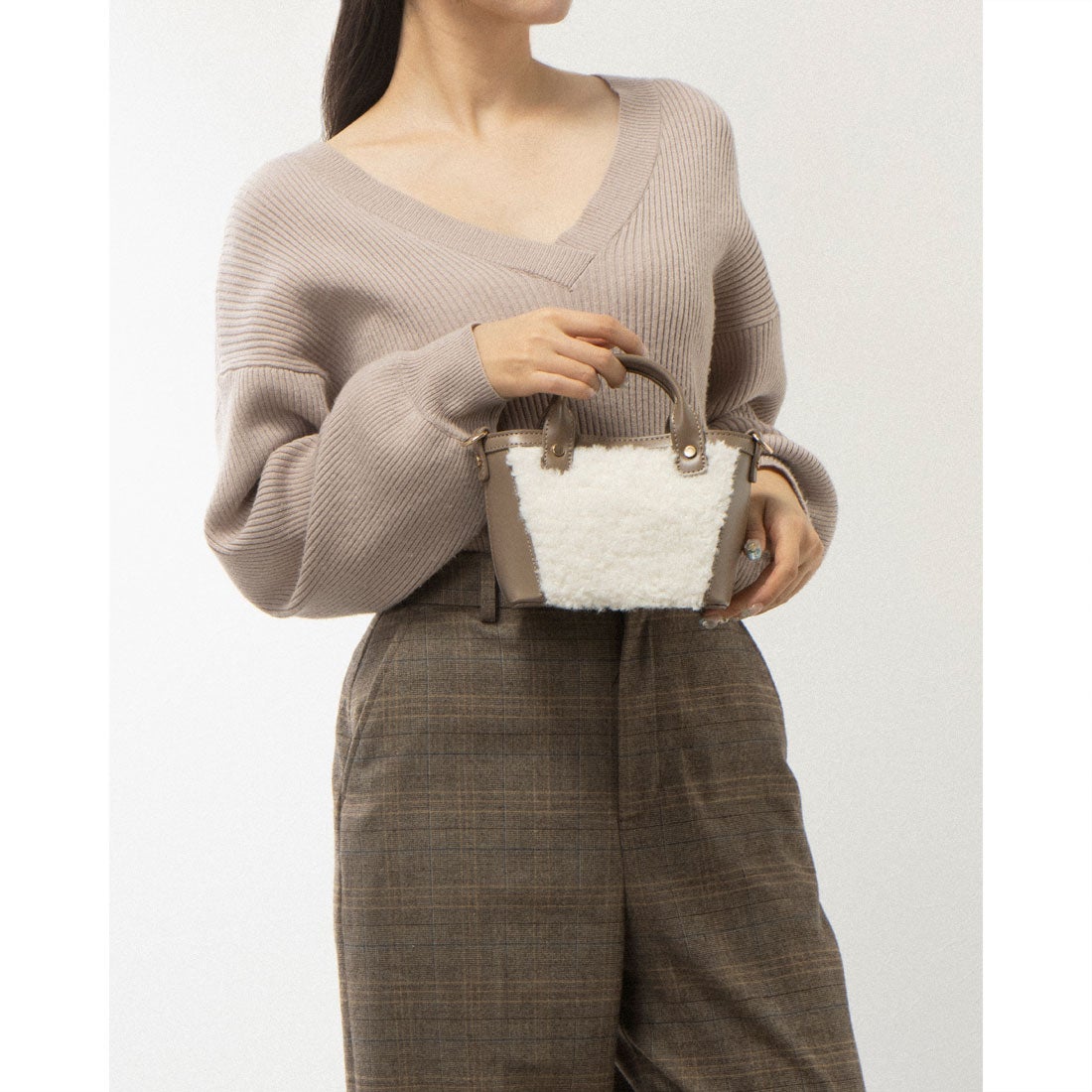クーコ COOCO ウールライクエコファー2WAYミニトートバッグ （ブラウン