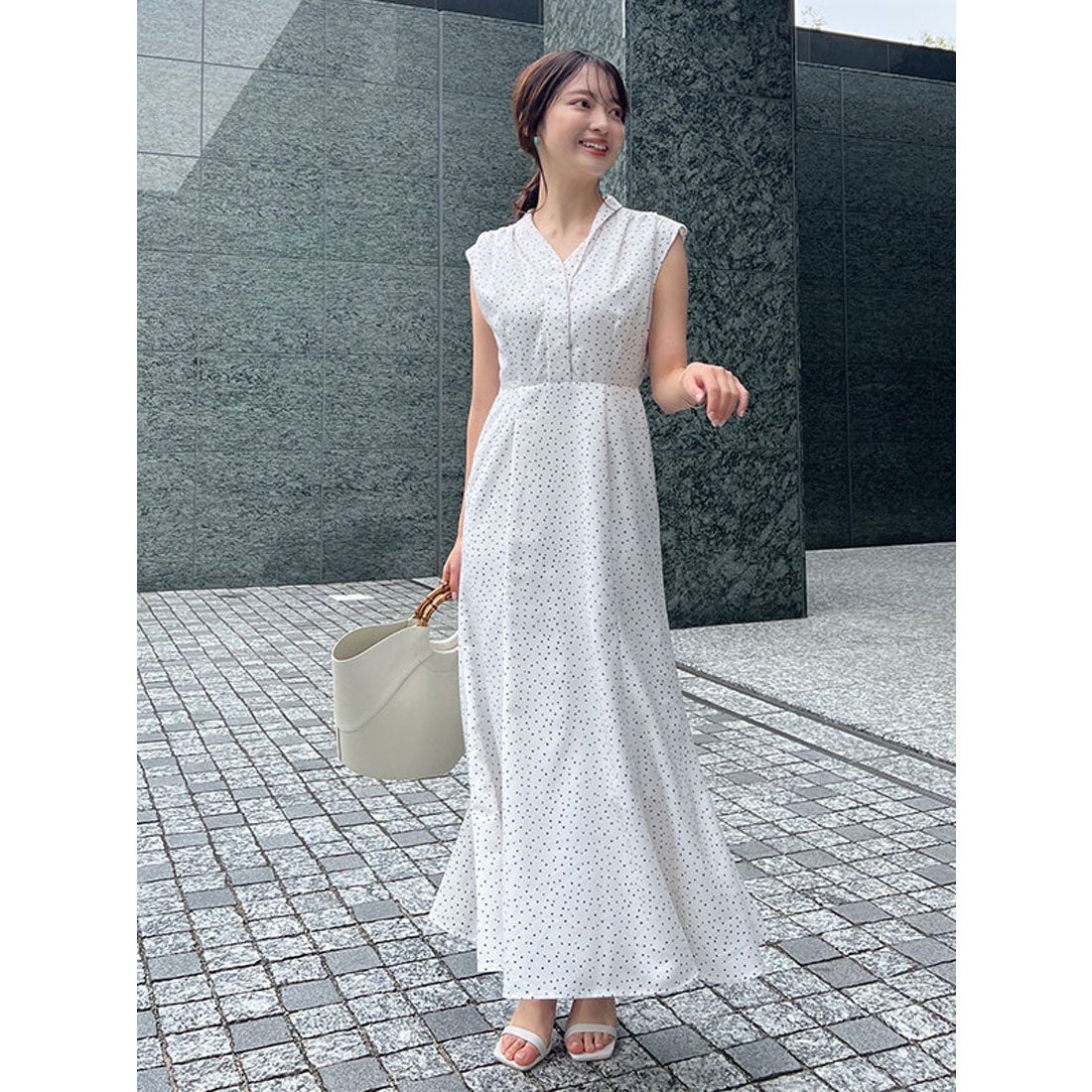 アニュアンス anuans ドットノースリーブマーメイドワンピース （WHITE