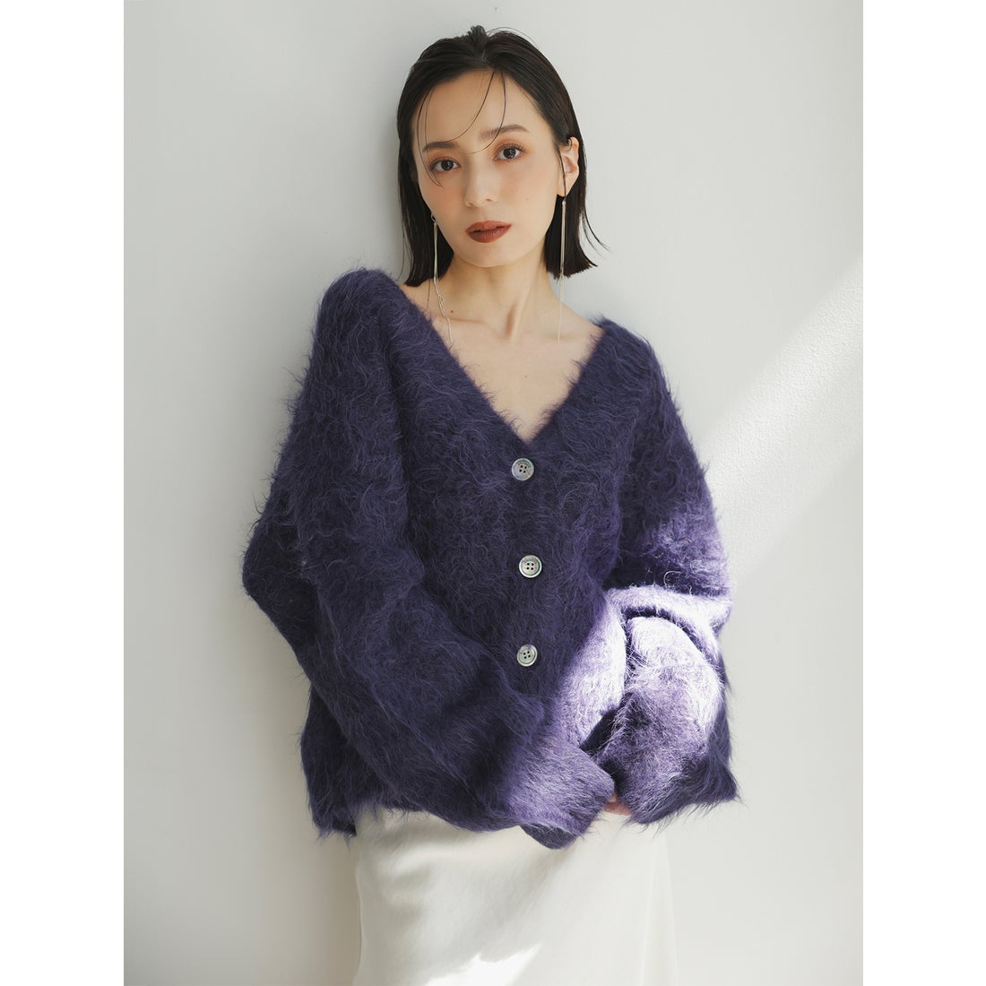 アニュアンス anuans *スーリーアルパカニットカーディガン （PURPLE