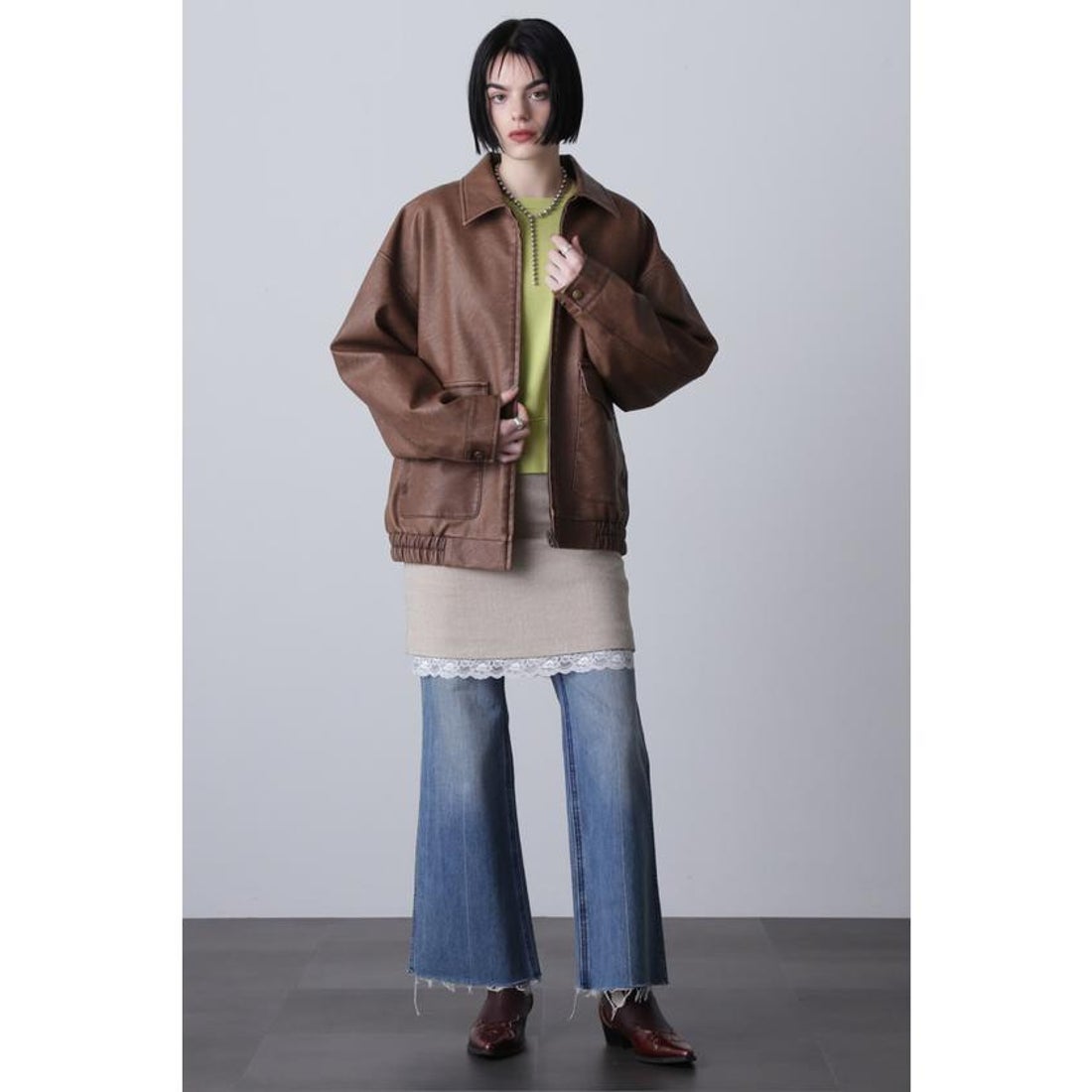 ローズバッド ROSE BUD レザーライクブルゾン （ブラック