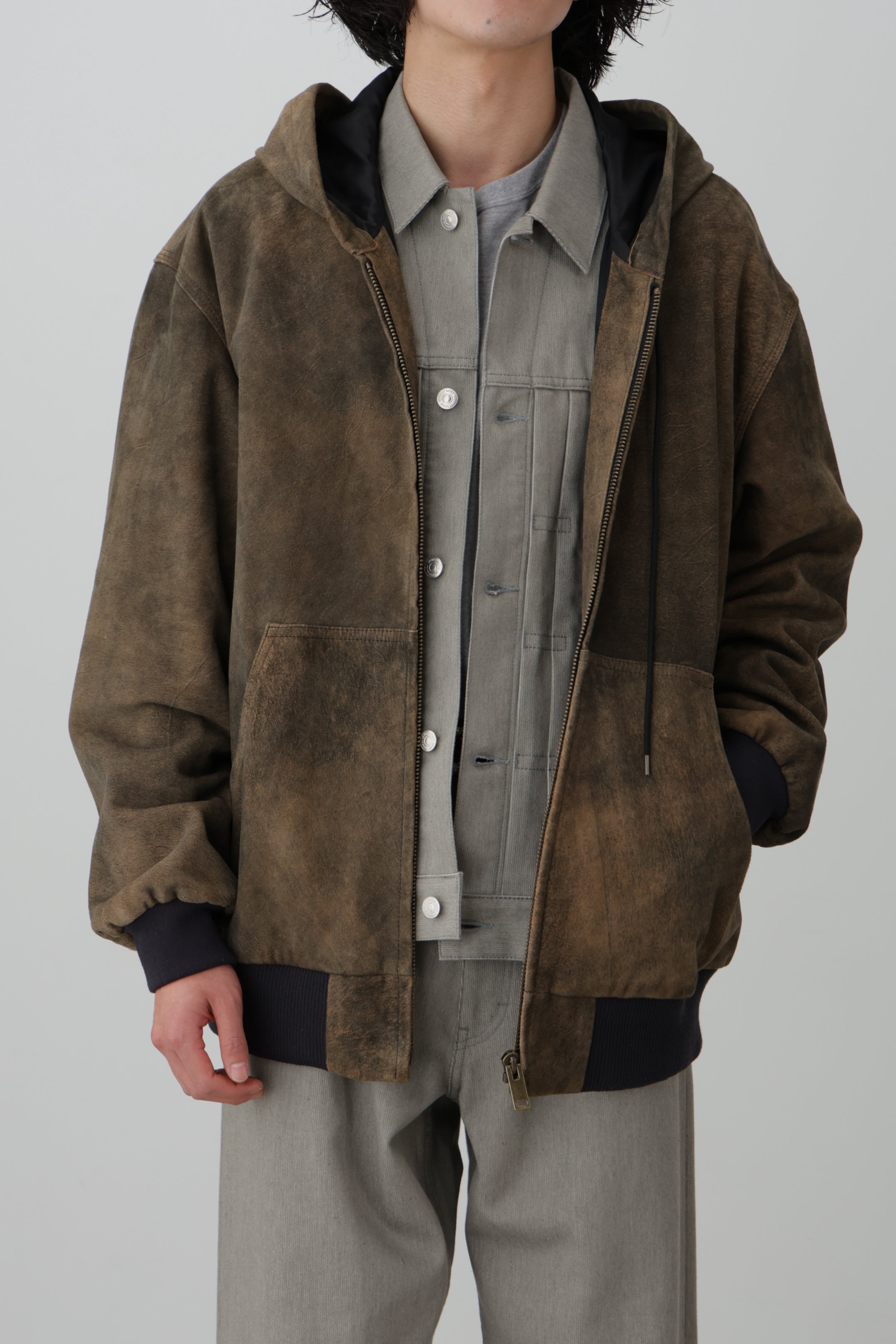 LEATHER ACTIVE JACKET - Goat suede Antique finish - | SEVEN BY SEVEN