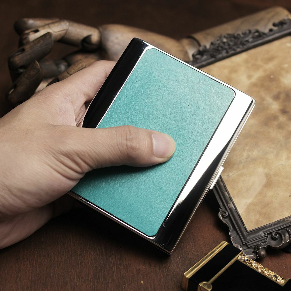 メタルシガレットケース 20本タイプ ターコイズブルー カウレザー