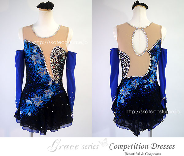 フィギュアスケート衣装 GRC-016黒x青 スケートコスチュームDD