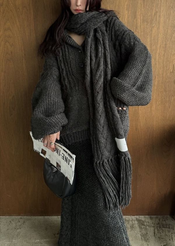WILLFULLY - coarse knit cable fringe muffler / フリンジケーブル
