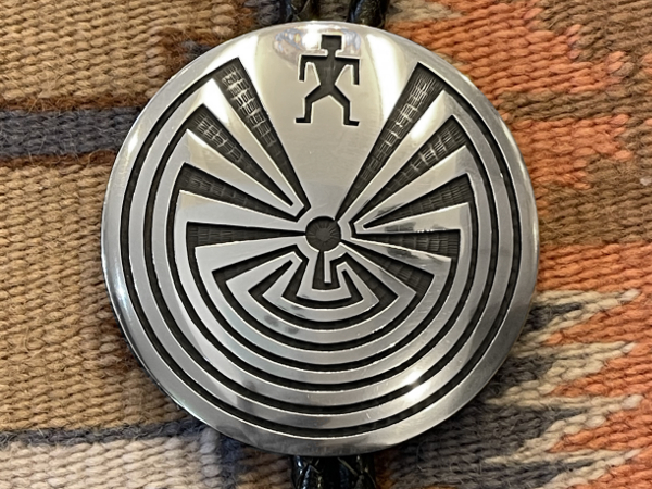 Lawrence Saufkie = Vintage Hopi Big Man in the Maze Bolo Tie