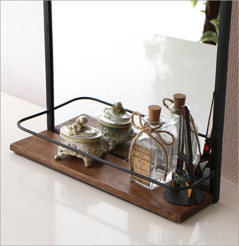 ウォールミラー 棚付き おしゃれ ラック 壁掛け ミラー 鏡 アイアン