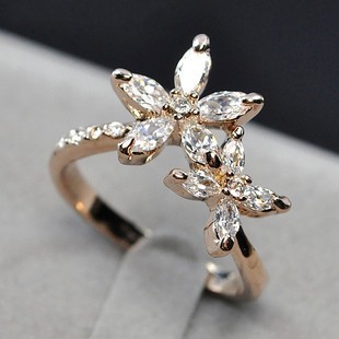 リング レディース お花 指輪 水晶 天然石 K18 18金GP 18k 花 フラワー