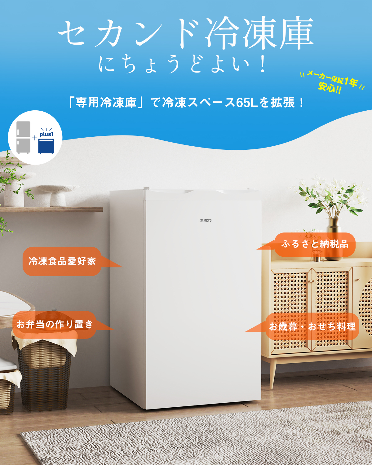 SAMKYO ＼爆買WEEK ☆29900円→24900円／冷凍庫 小型冷凍庫 急冷 65L