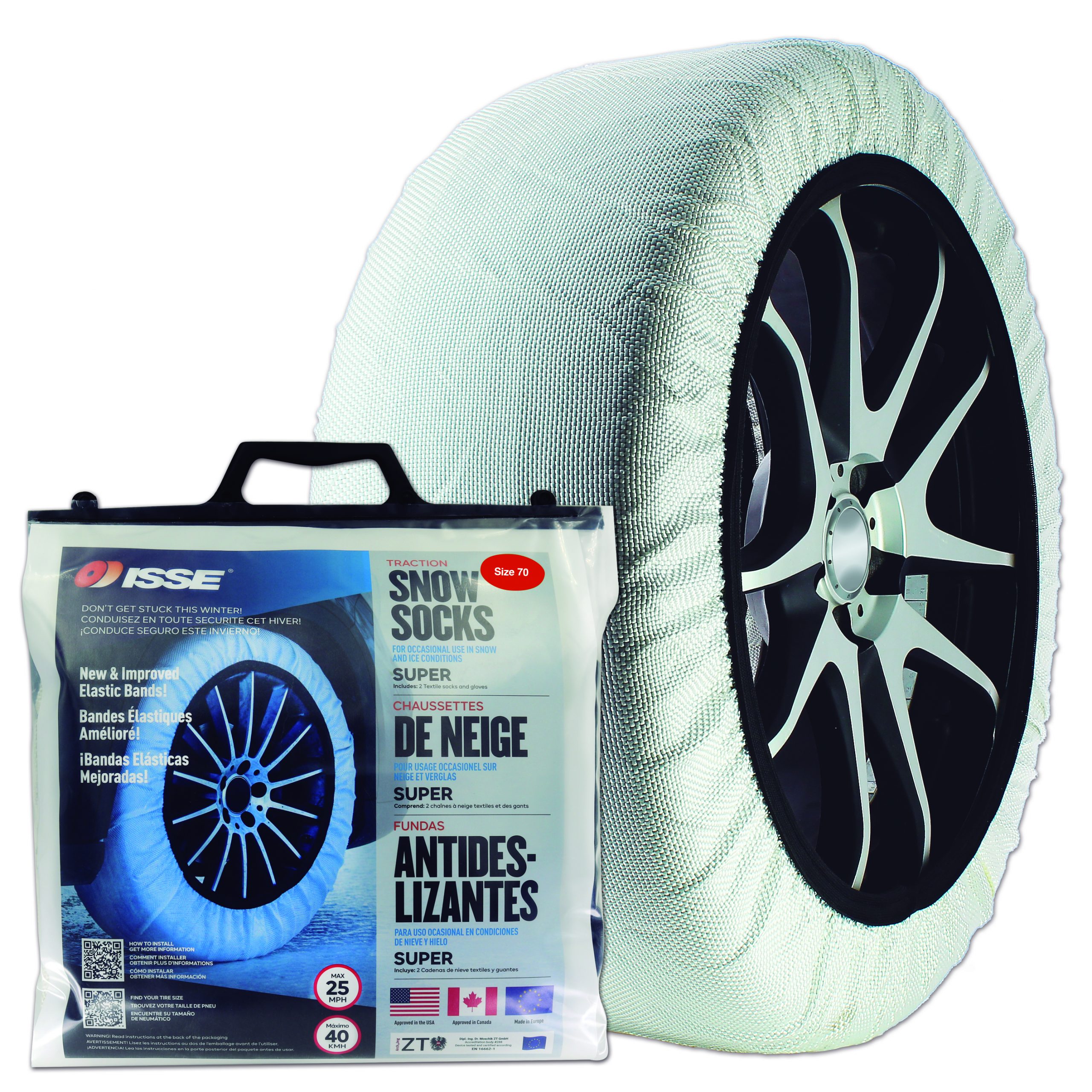 ISSE Snow Socks - Model Super - Size 70 ~ New & Improved Elastic