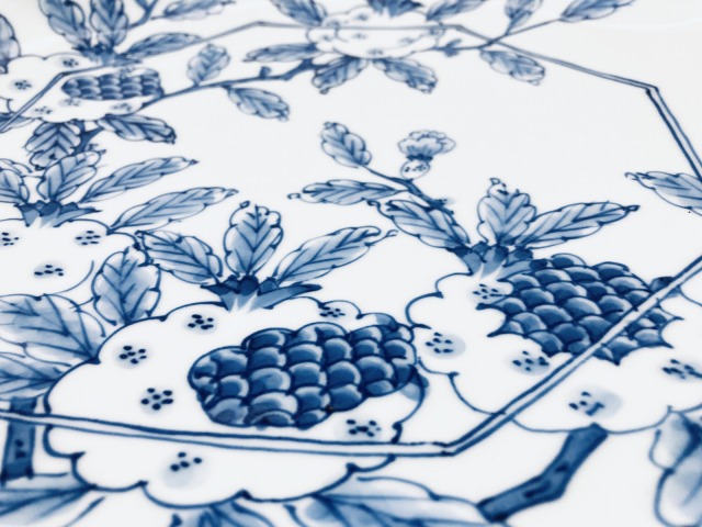 ざくろ絵正八角盛皿 しん窯青花 現品限り