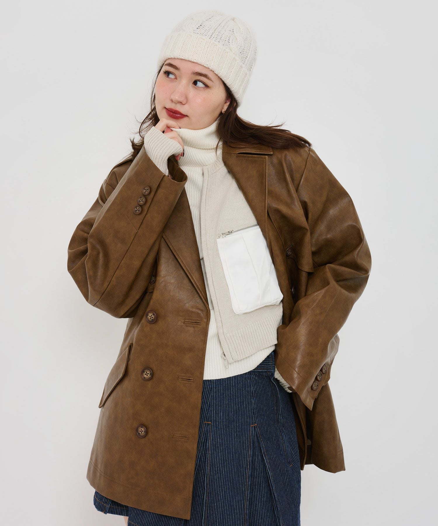 Special-Price-SALE フェイクレザー ダブルブレストジャケット TINA