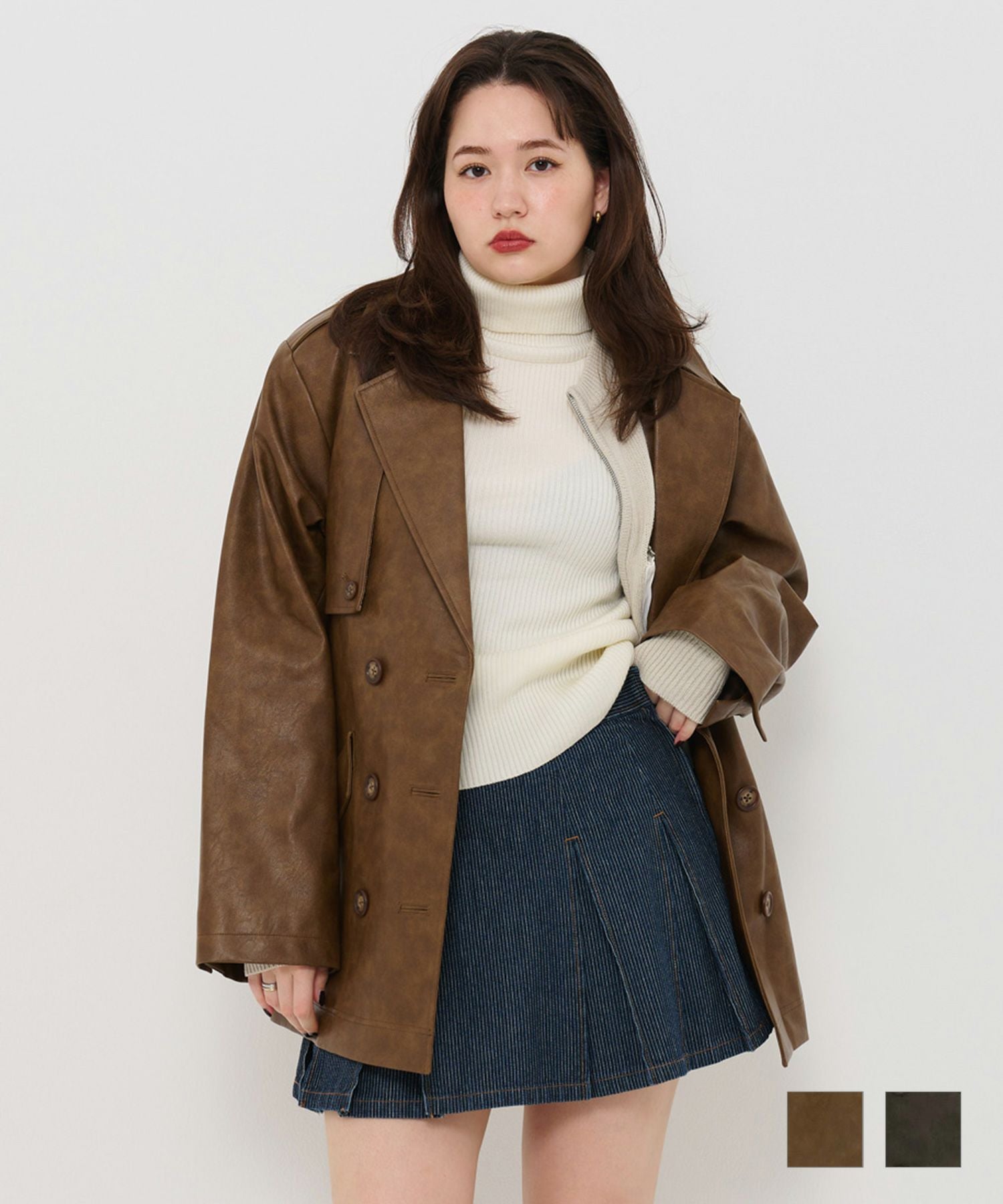 Special-Price-SALE フェイクレザー ダブルブレストジャケット TINA