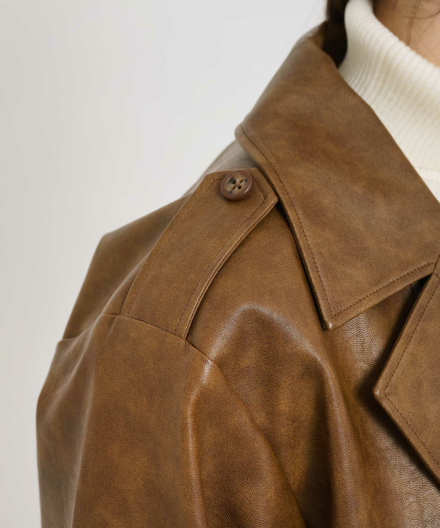 Special-Price-SALE フェイクレザー ダブルブレストジャケット TINA