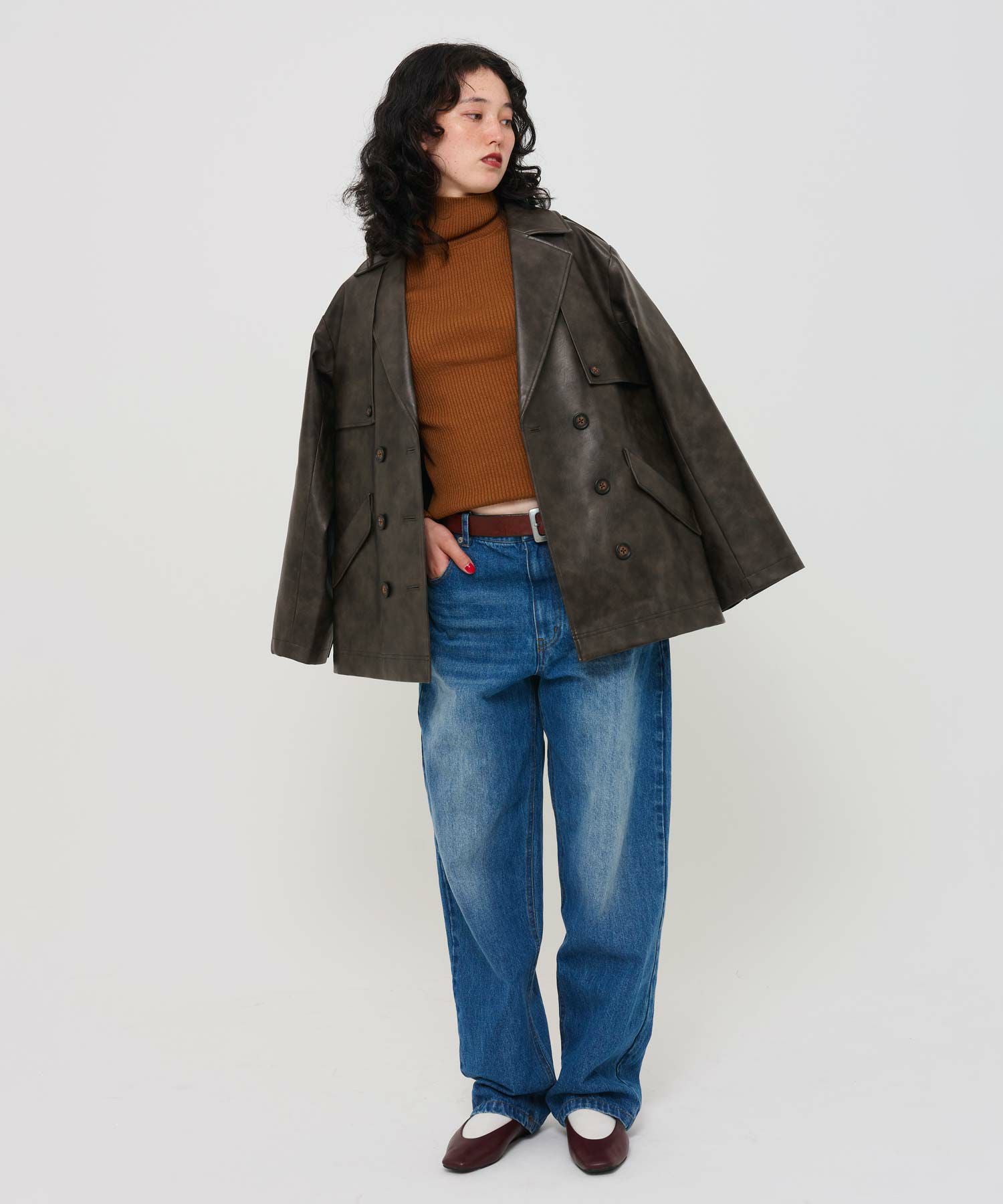 Special-Price-SALE フェイクレザー ダブルブレストジャケット TINA