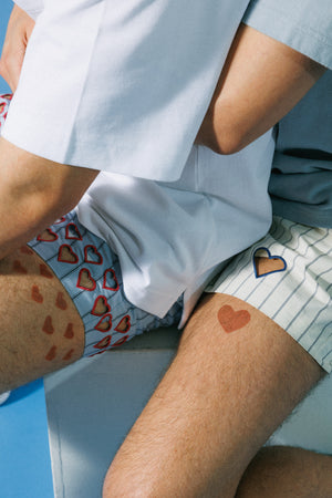 Two Steps Hearts Lace Shorts - Ice Blue Stripes – sombras