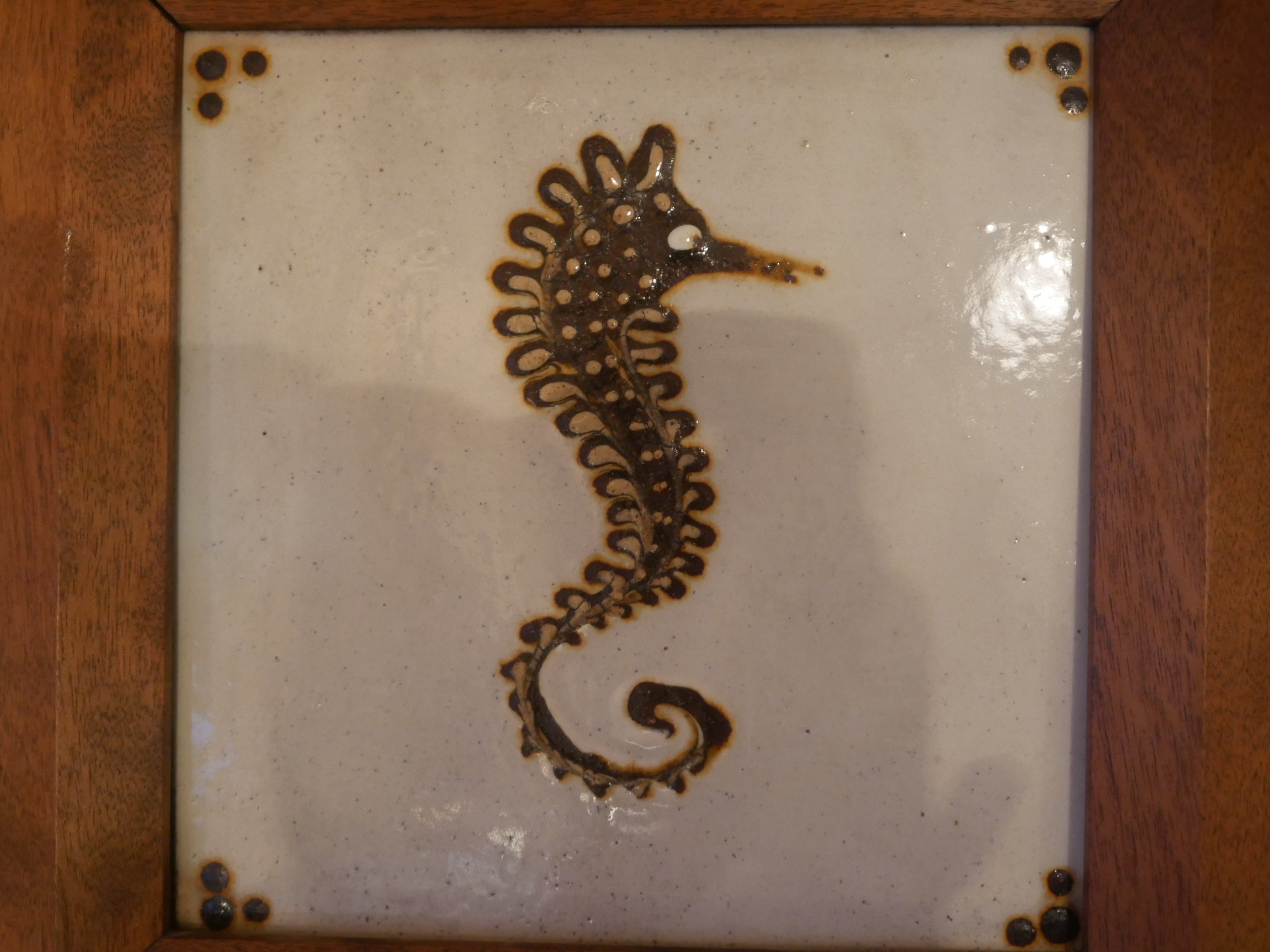 舩木研兒【タツノオトシゴ】スリップウェア 陶板 額入り フォーク