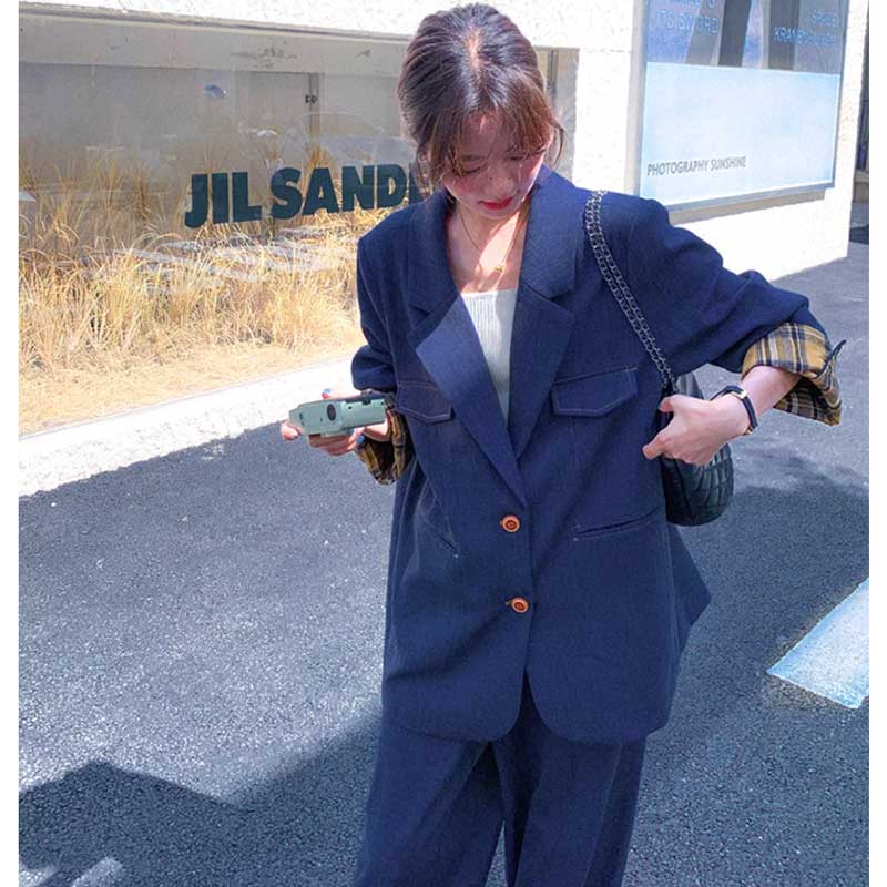 オーバーサイズジャケット×ワイドパンツ（青）春/秋 オーバーサイズで