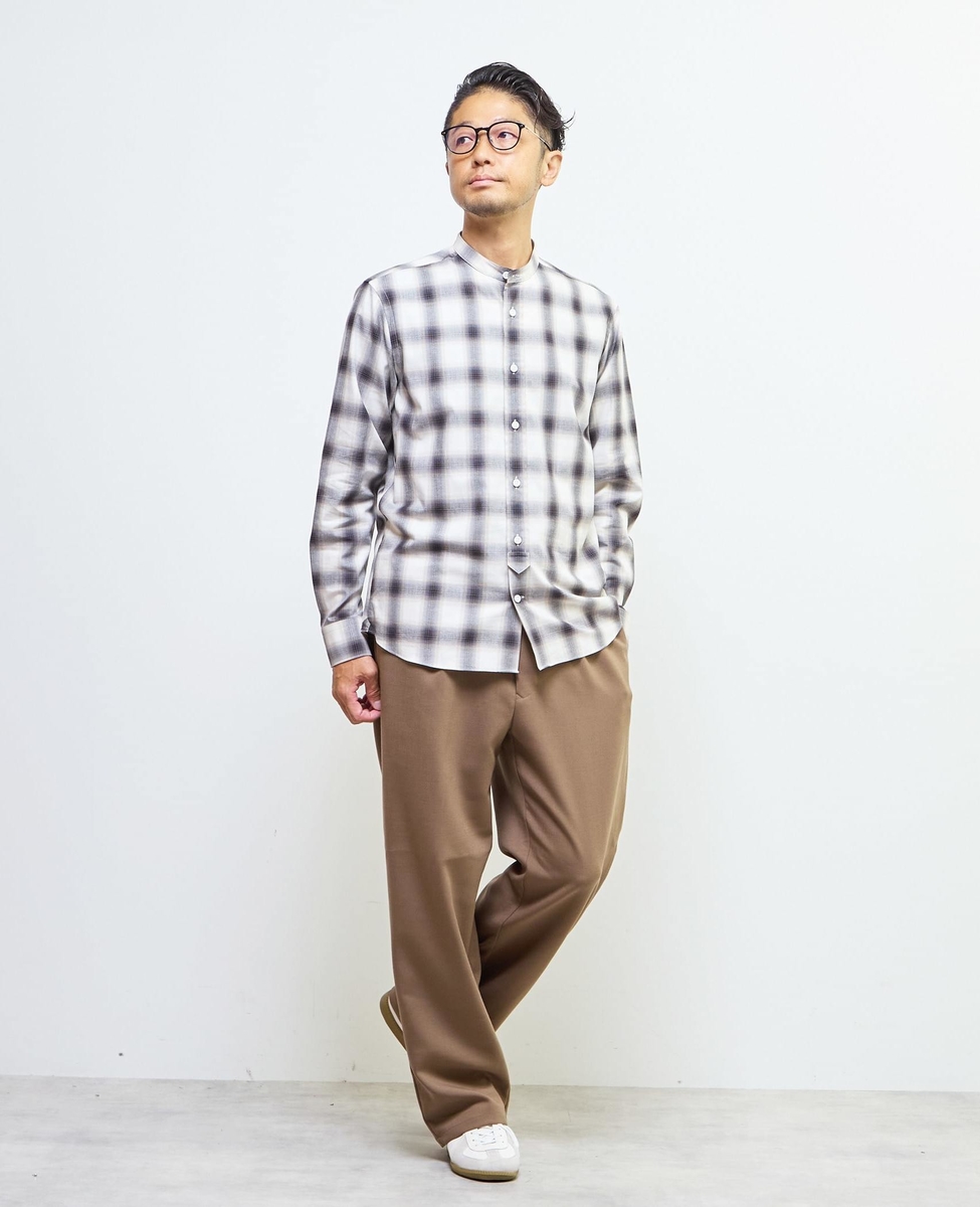 HITOYOSHIダブルネーム ｜ オンブレチェックバンドカラーシャツ｜MEN'S