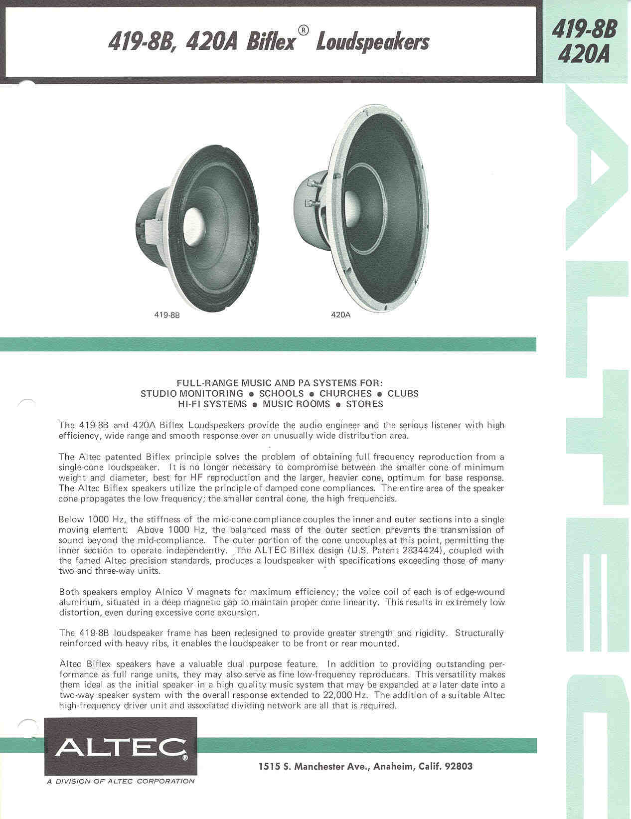 ALTEC 419－8B HP ウハー ペア バイクレックス型 ALTEC LANSING