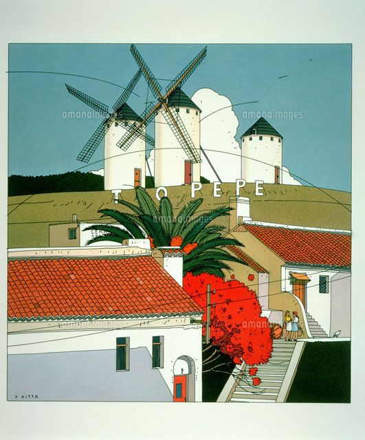 丘の上の風車小屋[20037003759]の写真・イラスト素材｜アマナイメージズ