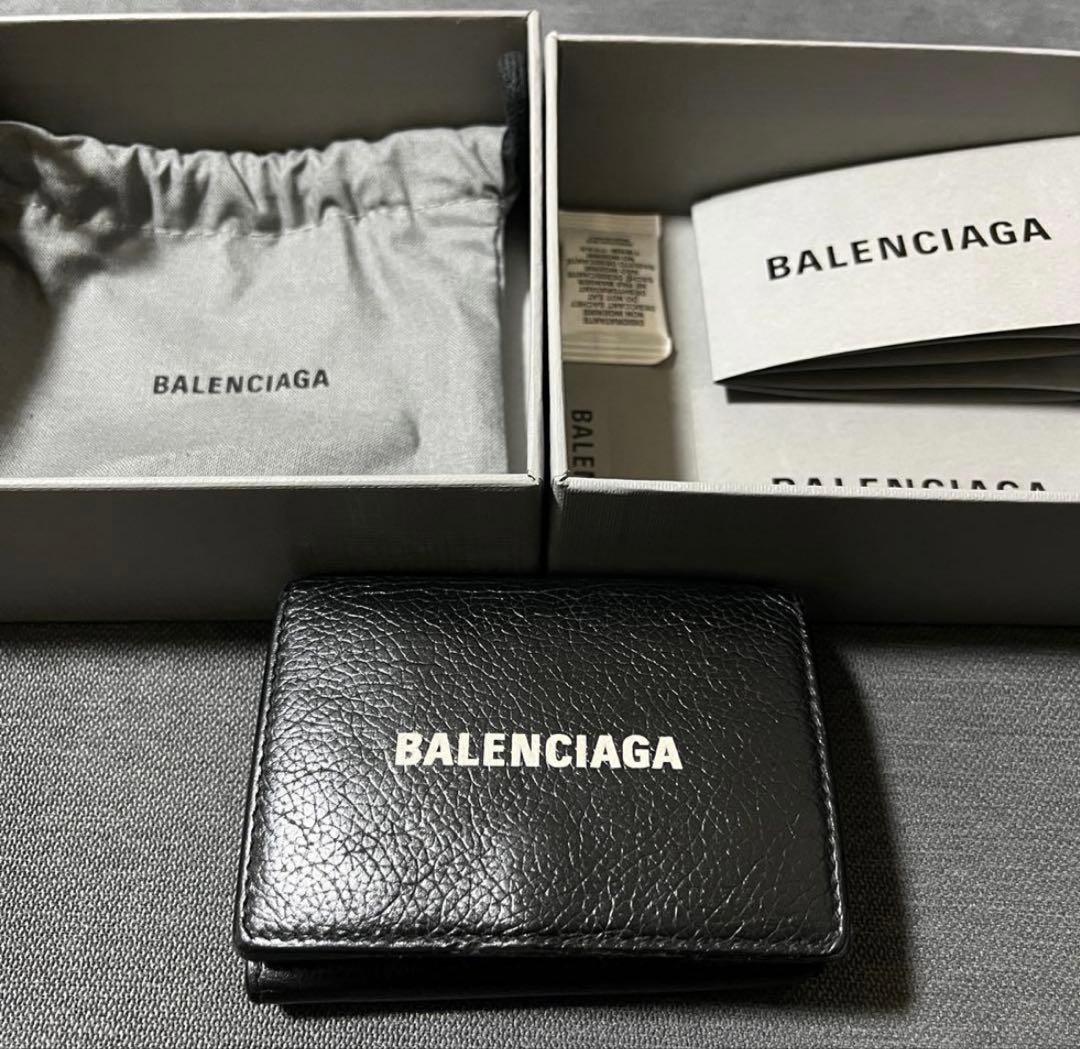 【美品】BALENCIAGA 三つ折り財布 ブラック BALENCIAGAシティ3つ折り♪レザーミニ財布♪ブラック (BALENCIAGA