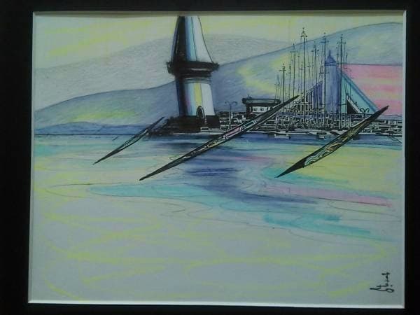 関口進、『白い灯台』、原画、証明書付、送料無料