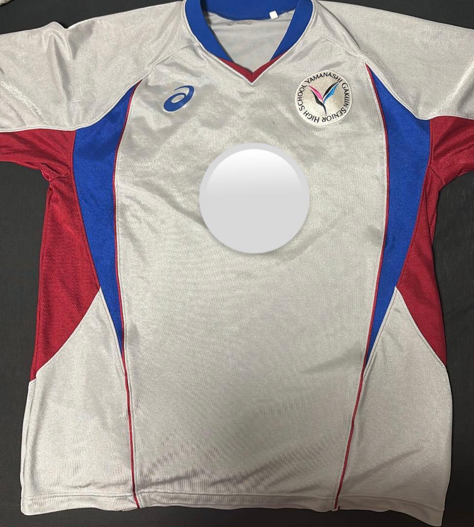 山梨学院高校サッカー部ユニフォームASICS 上下セット シルバー/レッド