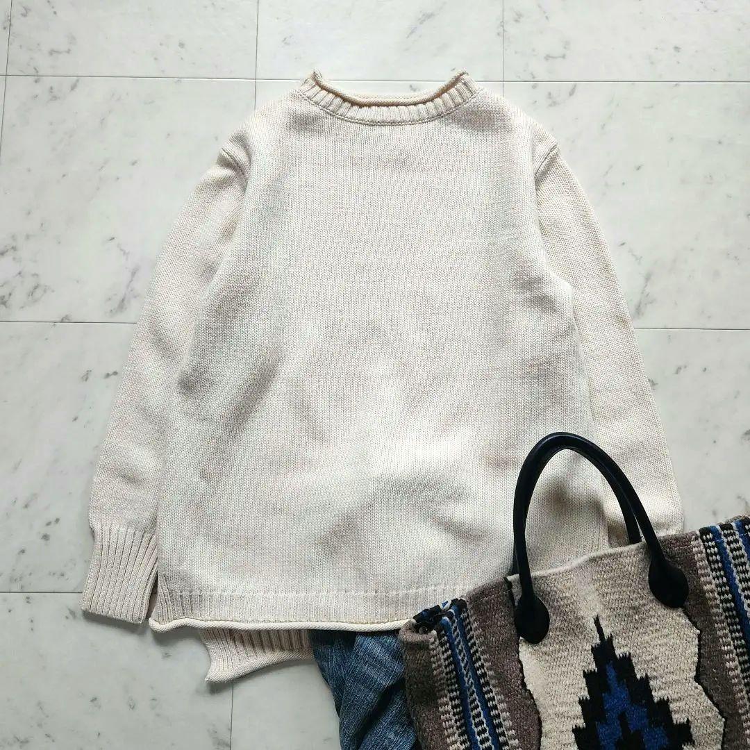 美品 MHL. ニット セーター ウール100% オフホワイト 白 ゆったりめ