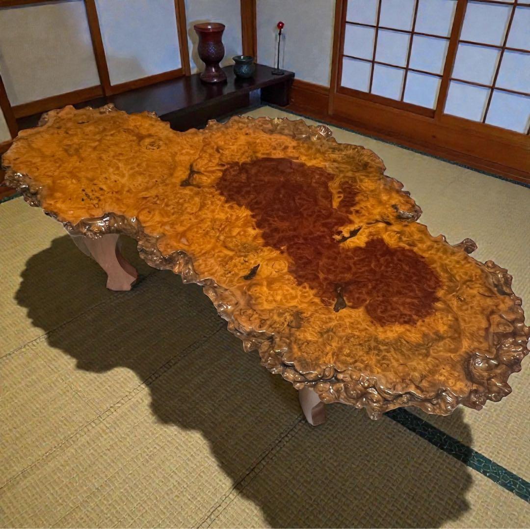 天然木　花梨　一枚板　輪切　瘤　瘤杢　玉杢 総無垢　花台　座卓　ローテーブル イズヤオンライン | 花梨輪切り一枚板 瘤杢座卓