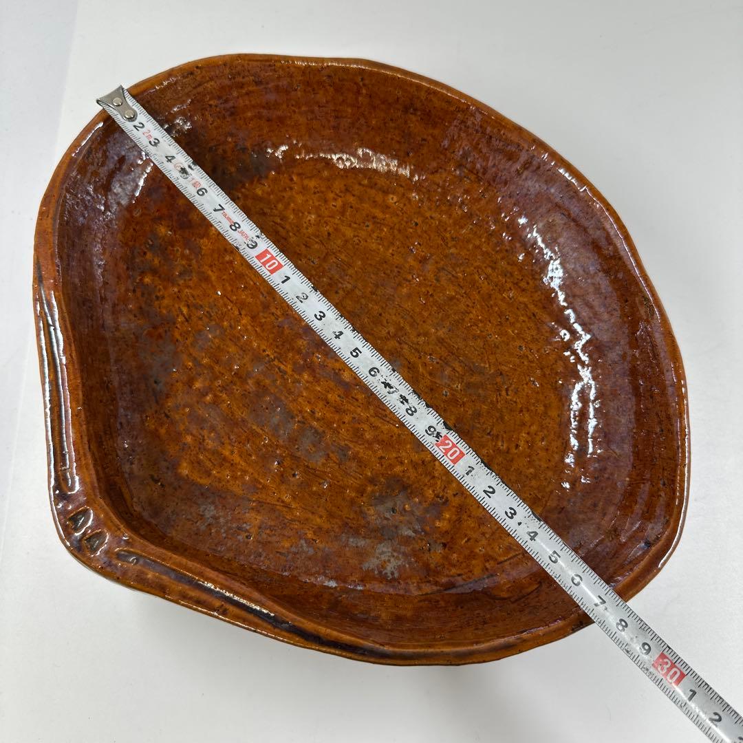 十六代 大樋長左衛門 大樋楽吉貝形大鉢 共箱 最大幅約28㎝ 東Y7-0423⑤