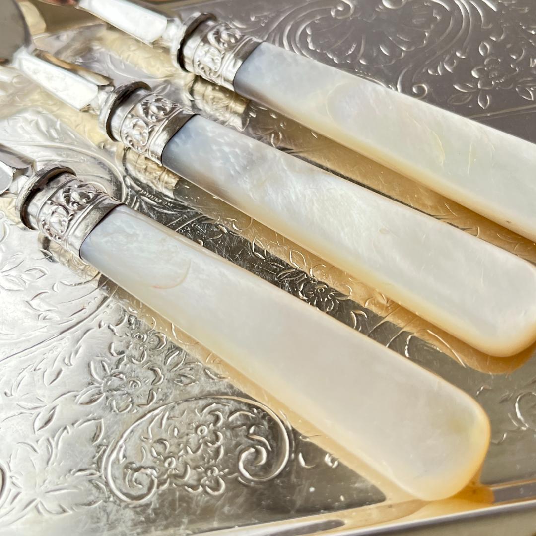 Lee & Wigfull 】【白蝶貝 / 純銀継手】デザートセット