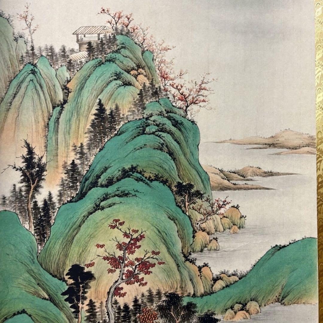 王翚 湖山春暖図 中堂掛け軸　中国山水画　宣紙　書画工芸