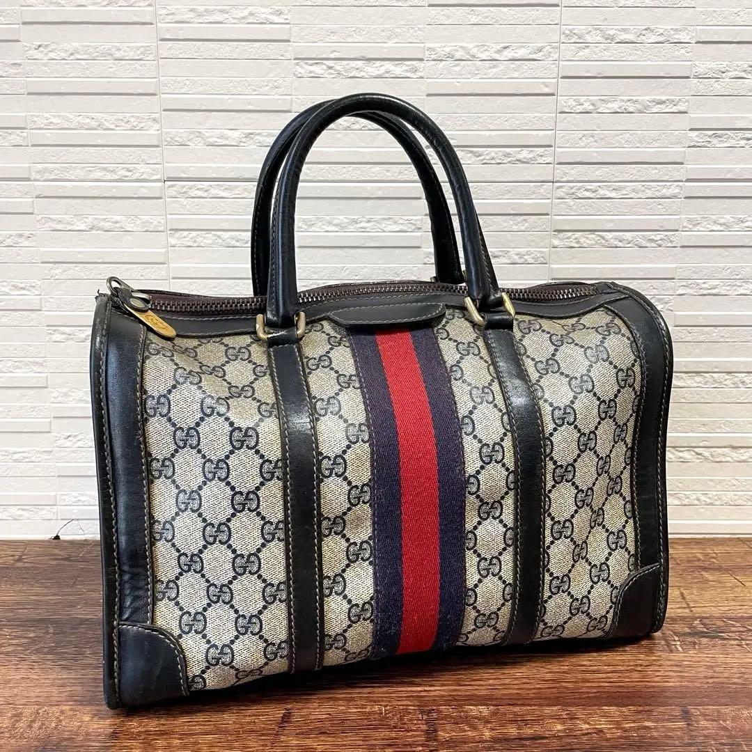 グッチ GGスプリーム PVC レザー オールド シェリー ボストン バッグ