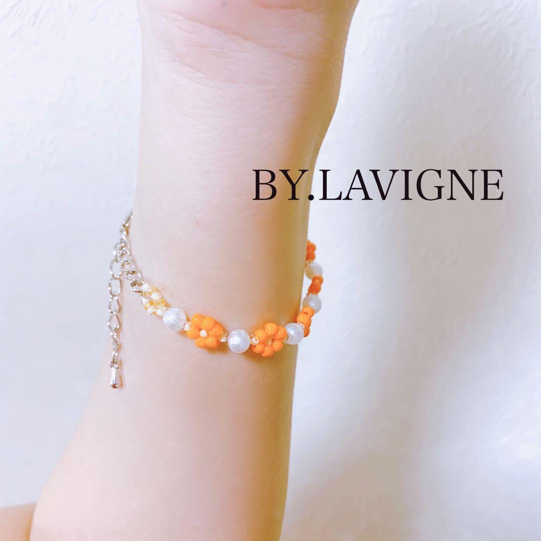 SALE！☆ビーズブレスレット【ハンドメイド】オレンジ♥ - メルカリ