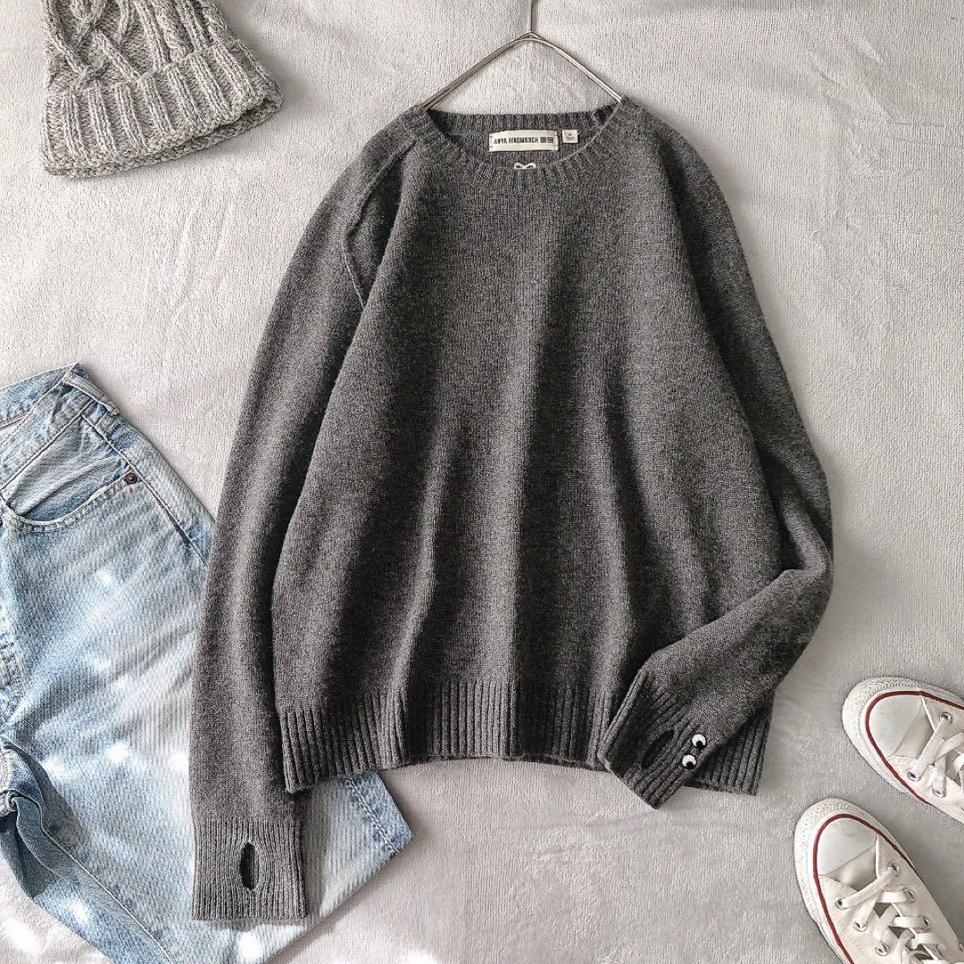 ユニクロ アニヤハインドマーチ カシミヤ100% クルーネックセーター XL